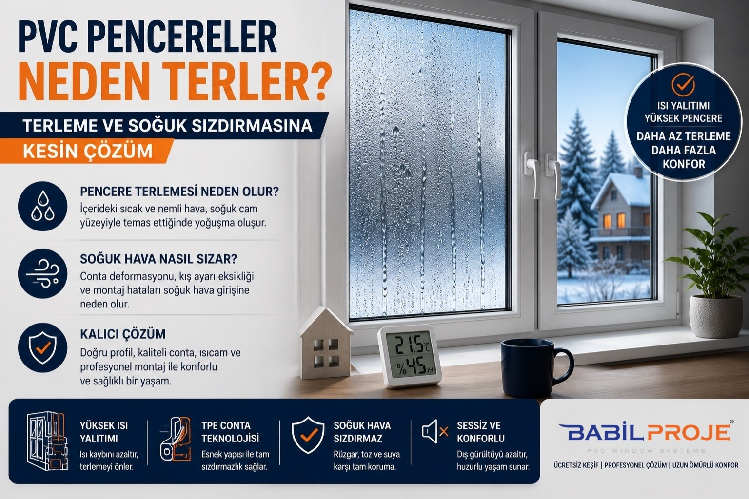 Kış aylarında sabah uyandığınızda pencere camlarının iç kısmında su damlacıkları görüyorsanız ya da rüzgârlı havalarda pencerelerinizden soğuk hava ve ıslık sesi geliyorsa, pencere sisteminizde yalıtım problemi olabilir.